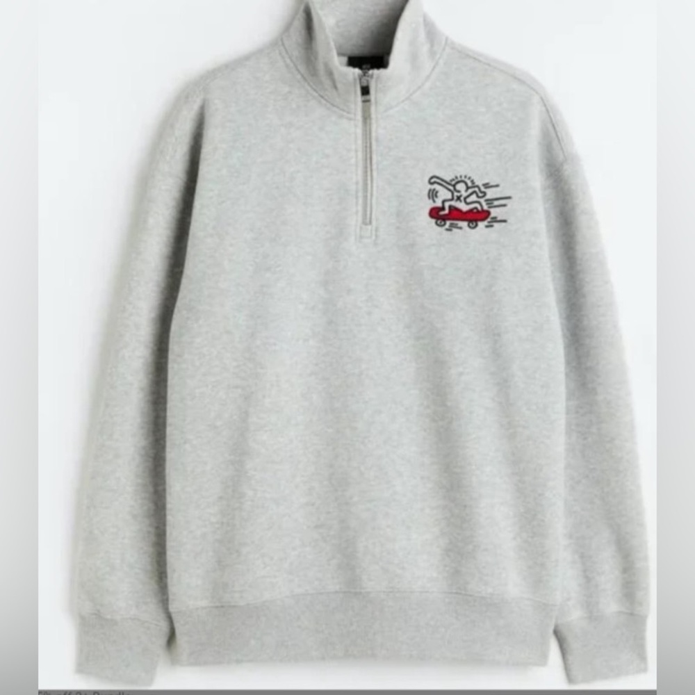 Keith Haring x H&M 1/4 Zip Sweatshirt Top Size XL Relaxed Fit ( Pre-owned )